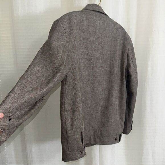 HGSS L Men’s Houndstooth Plaid Brown Full Zip Dress Wool Blend Jacket - Picture 7 of 12